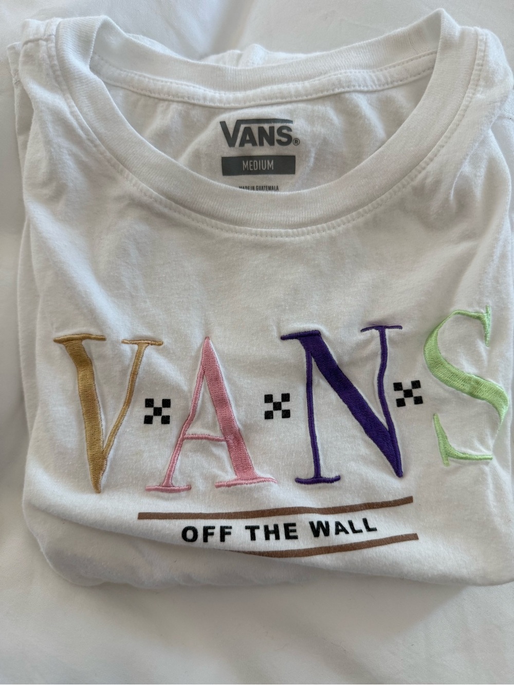 Vans White Tee with Multicolor Embroidered Logo